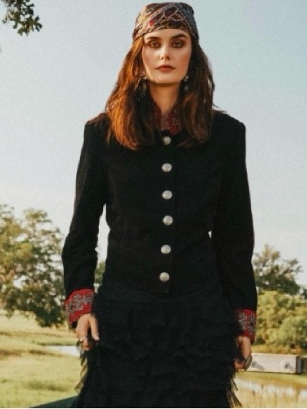 Double D Ranch Mia Mae Jacket beaded suede jacket beaded red cuffs collar concho